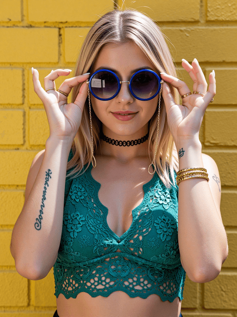 Round sunglasses, yellow brick