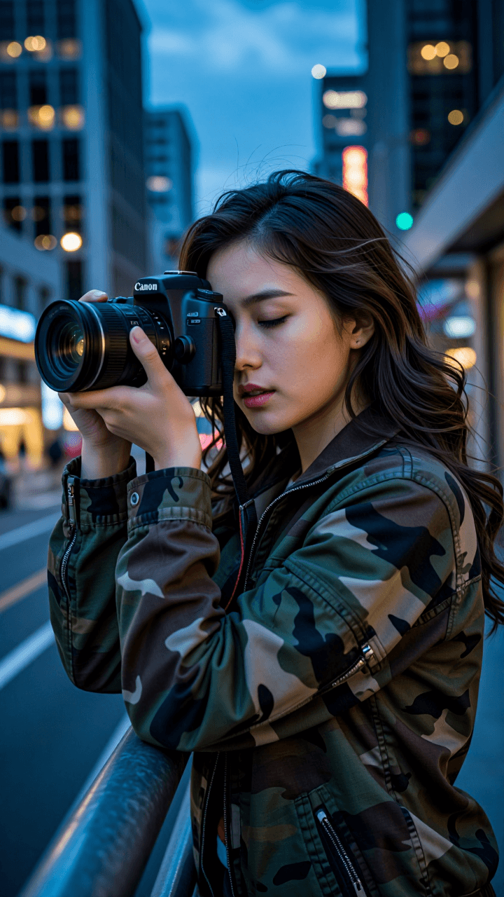 DSLR camera at blue hour