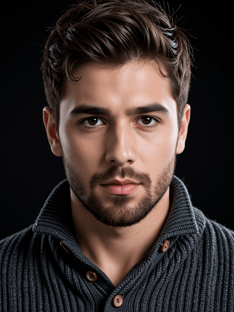 Bearded man, black studio